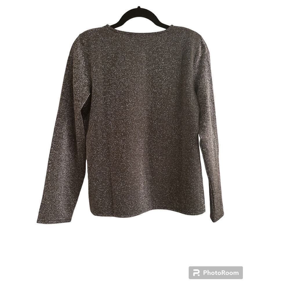 Alfani Women’s Long Sleeve Festive Holiday Metallic Thread Top Size Petite Med